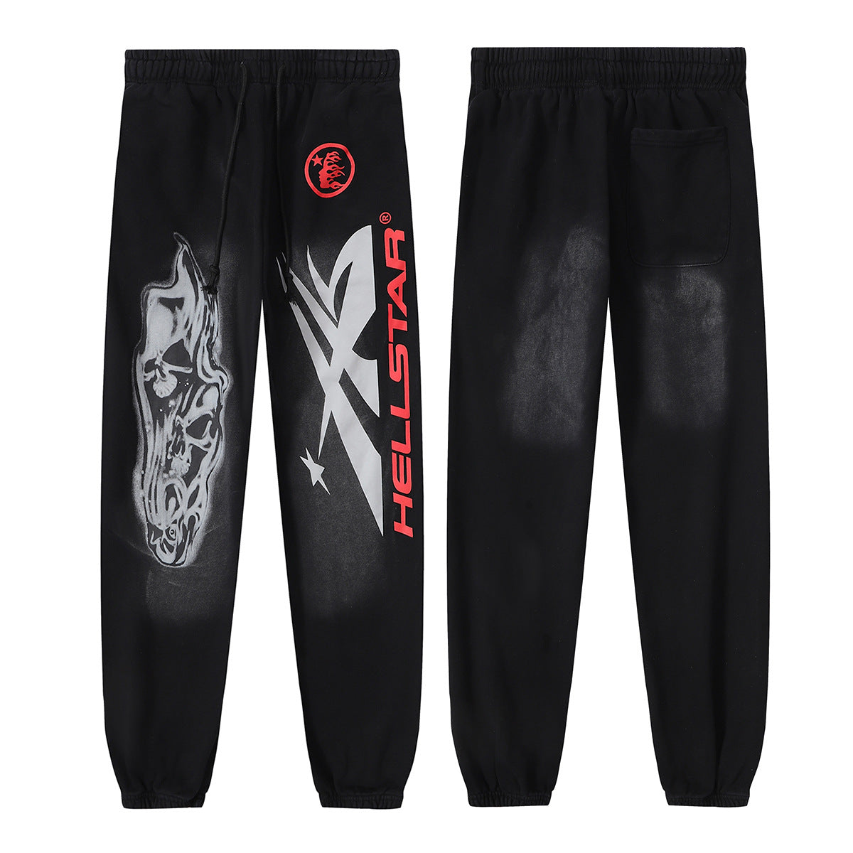Hellstar Hoodie & Pants autumn and winter flare black flame pants hoodie