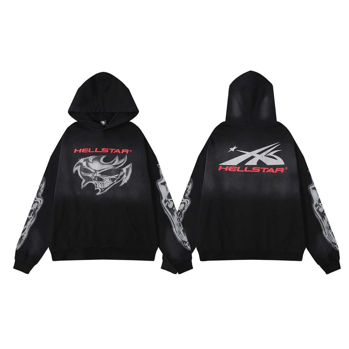 Hellstar Hoodie & Pants autumn and winter flare black flame pants hoodie
